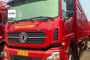 二手东风商用车 天龙重卡 420马力 8X4 9.6米仓栅式载货车(国五) 前四后八 雷诺二手载货车 黄牌图片