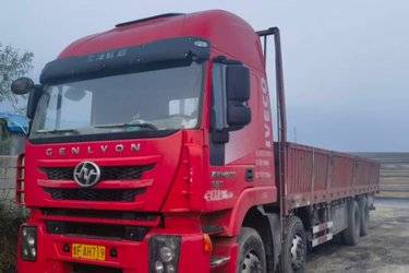 二手上汽红岩 杰狮重卡 350马力 8X4 9.55米栏板载货车(国五) 前四后八 上柴二手载货车 黄牌图片