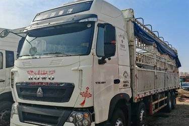 二手中国重汽 HOWO T7H重卡 460马力 8X4 9.5米仓栅式载货车(国五) 前四后八 曼二手载货车 黄牌图片
