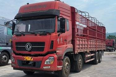 二手东风商用车 天龙重卡 350马力 8X4 9.4米仓栅式载货车(国五) 前四后八 东风二手载货车 黄牌图片