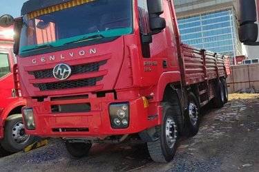 二手上汽红岩 杰狮重卡 350马力 8X4 9.55米栏板载货车(国五) 前四后八 上菲红二手载货车 黄牌图片