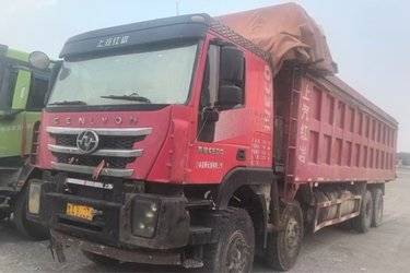 二手上汽红岩 杰狮C500 450马力 8X4 8.6米自卸车(国五) 前四后八 上菲红二手自卸车 黄牌