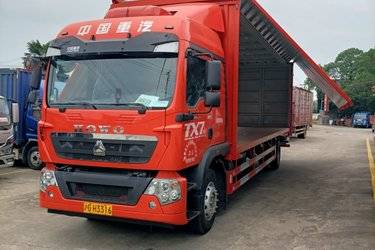 二手中国重汽 HOWO TX 290马力 4X2 9.6米翼开启厢式载货车(国六) 单桥 曼二手载货车 黄牌